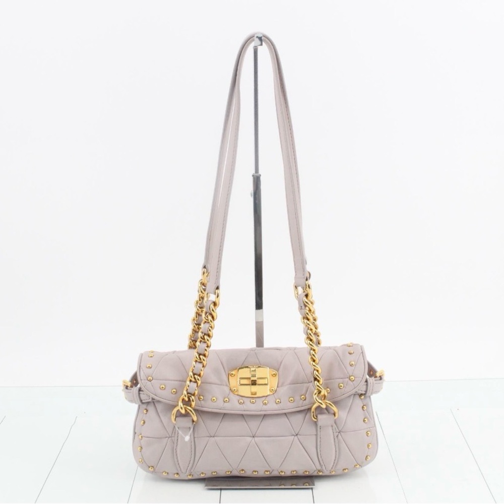 Miu Miu Quilted Light Taupe Shoulder Bag with Gold Hardware